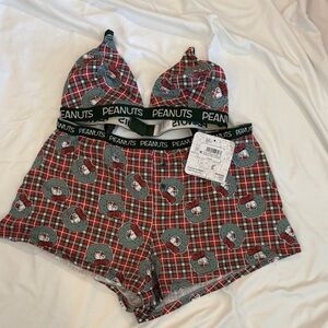 Peanuts Women's Red and Green Plaid Sleepwear Set